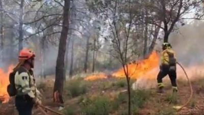 Un vuelco de una furgoneta, la causa del  incendio forestal que confina a 600 personas en dos balnearios de Albacete