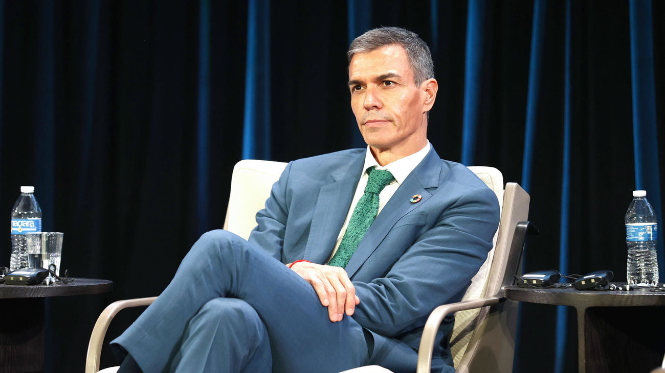 Pedro Sánchez durante un acto en Nueva York