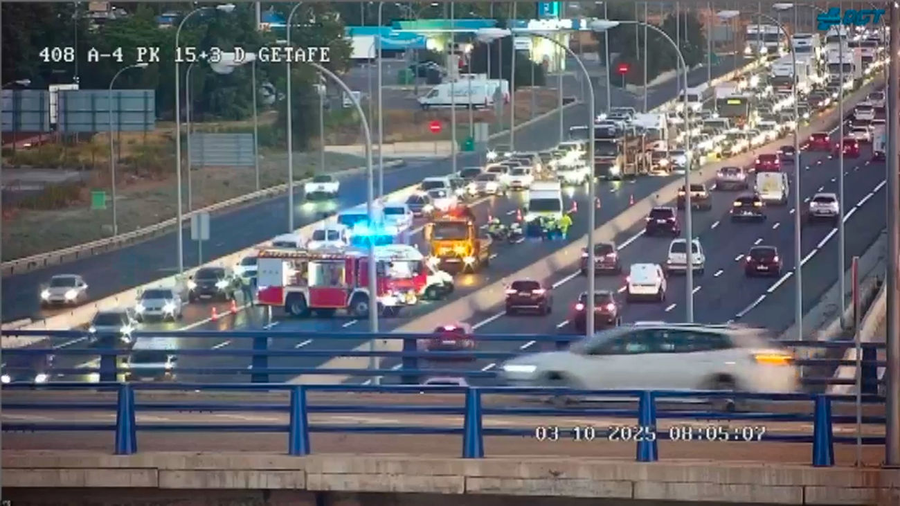 Tres accidentes en Getafe, Pinto y Alcalá de Henares provocan kilómetros de retenciones en la A-4 y la A-2