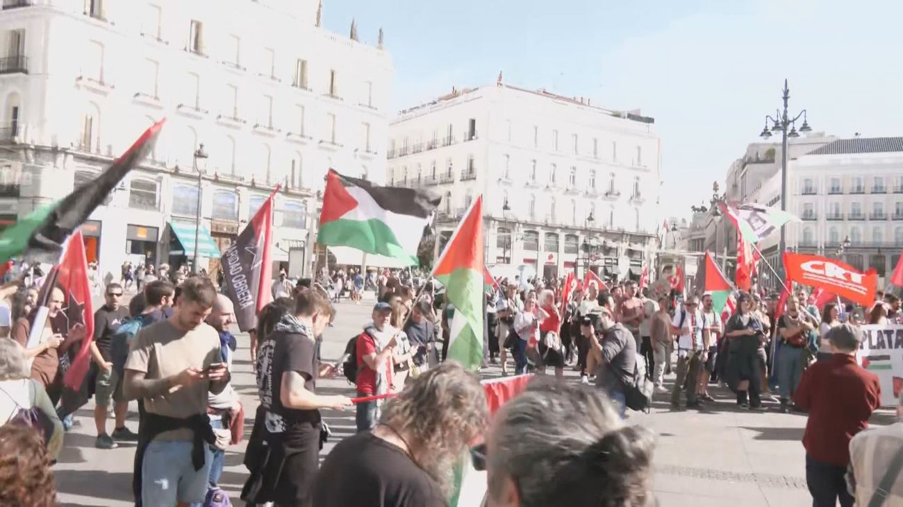 Protesta en Madrid y otros puntos de España convocadas por CCOO y UGT en apoyo a Palestina