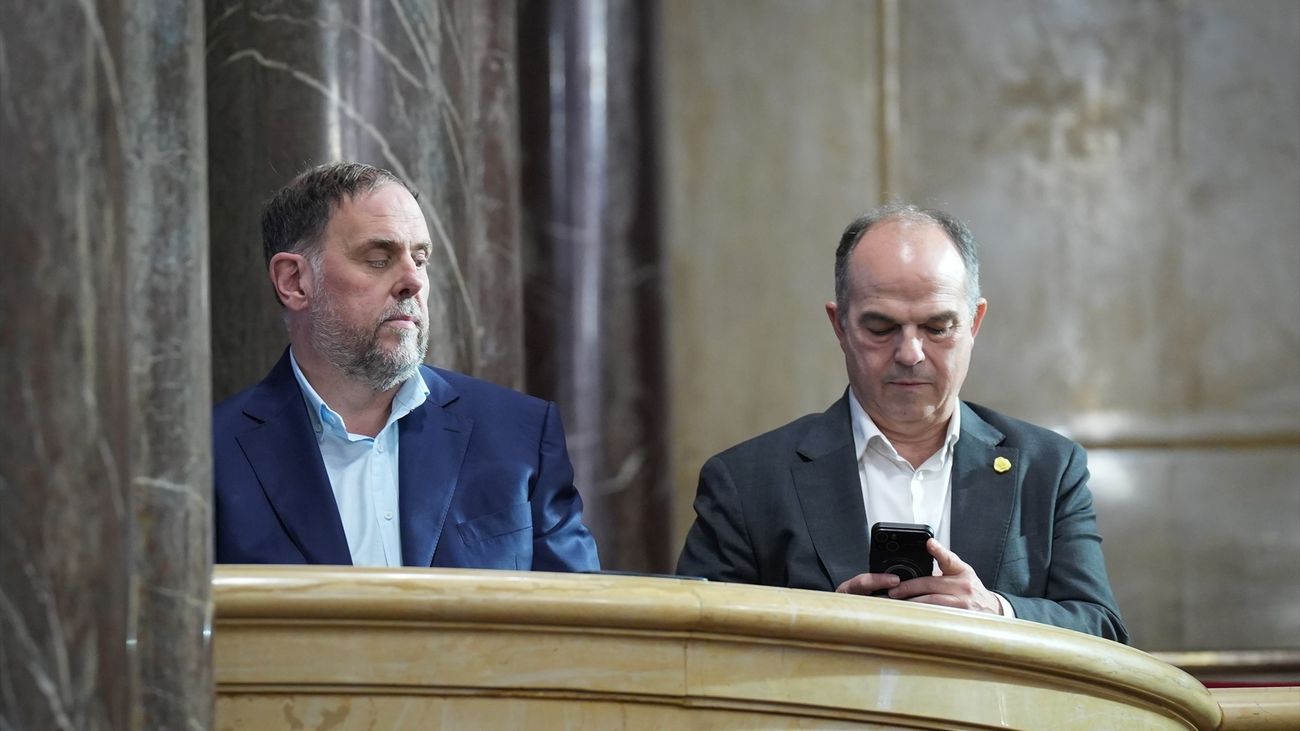 El presidente de ERC, Oriol Junqueras y el secretario general de Junts, Jordi Turul