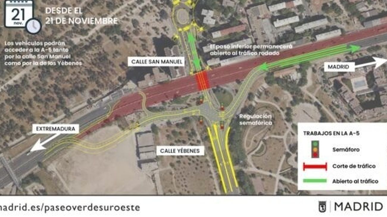 Nuevo desvío de entrada a Madrid por la A-5 desde este viernes por obras de soterramiento