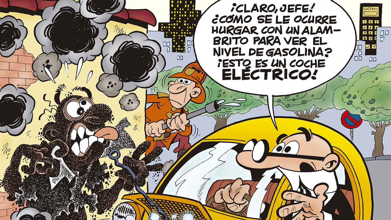 Portada del album de Mortadelo y Filemón 'El coche eléctrico', de Francisco Ibáñez