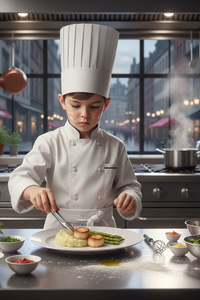 Un pequeño chef elabora un plato