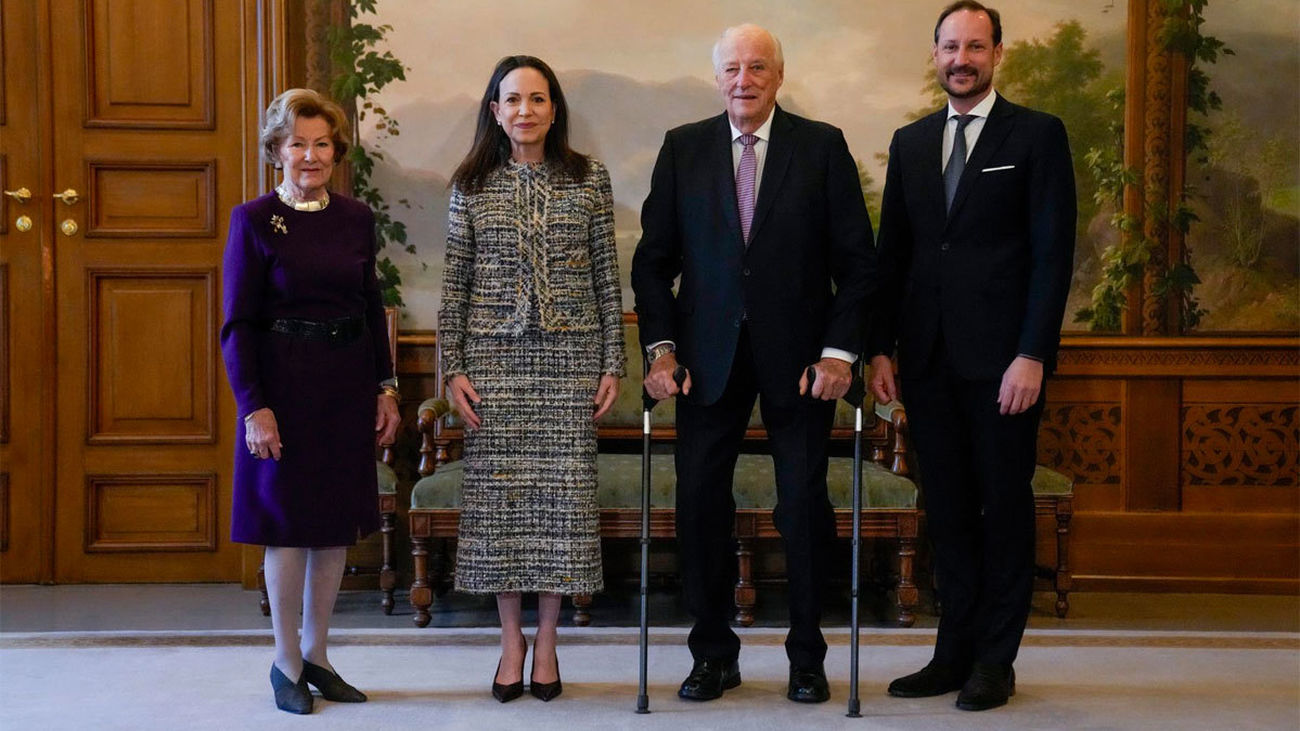 María Corina Machado recibida por los reyes y el príncipe heredero de Noruega