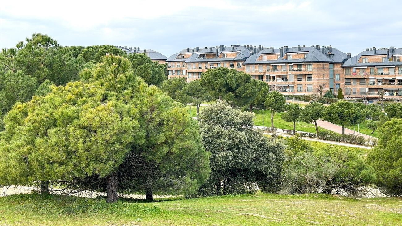 Zona verde y edifcios residenciales en Majadahonda