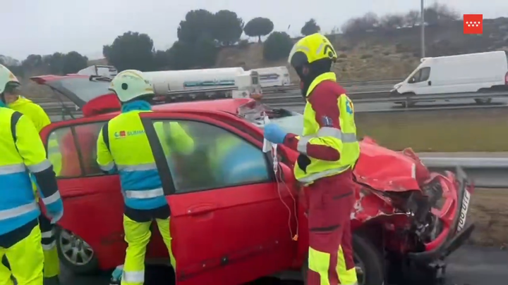 Grave accidente en la M-50 entre un turismo y un camión a la altura de Alcorcón