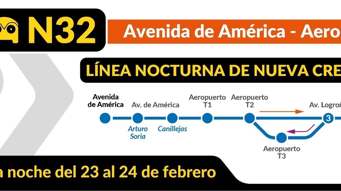 Los 'búhos' de EMT Madrid suman desde hoy una nueva línea, la N-32, que conectará Avenida de América con el aeropuerto