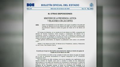 El BOE publica el acuerdo que desclasifica los documentos del golpe de Estado del 23-F