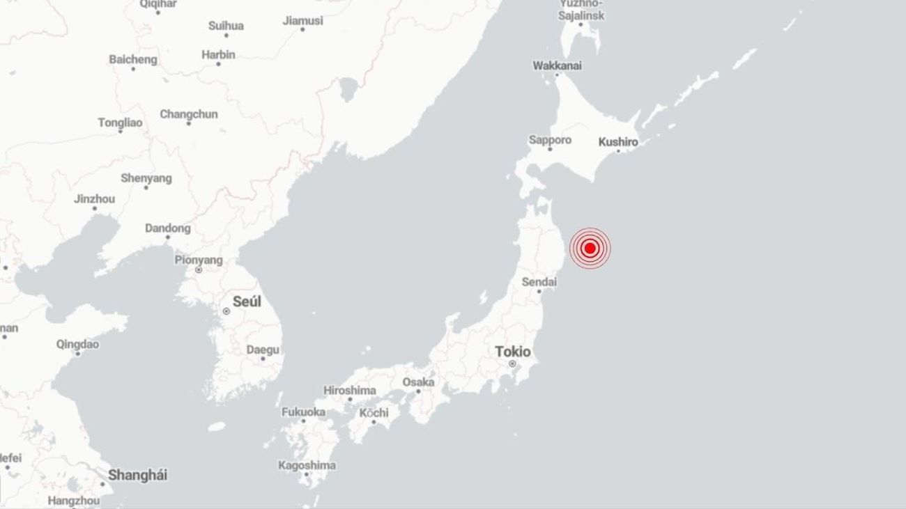 Ubicación aproximada del epicentro del terremoto de magnitud 7,5 en la costa oriental de Japón