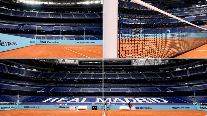 Estadio Santiago Bernabéu convertido en una pista de tenis / @MutuaMadridOpen