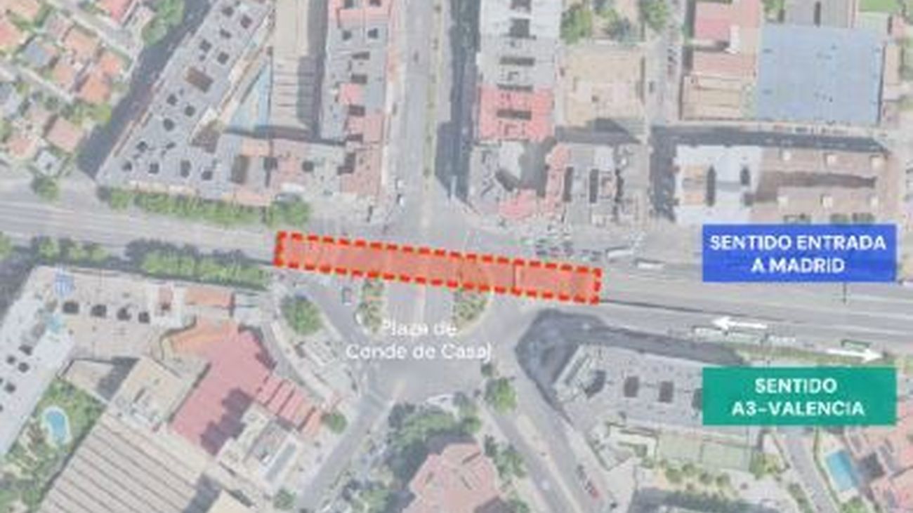 Carriles habilitados desde la A-3 por las obras en el túnel de Conde de Casal