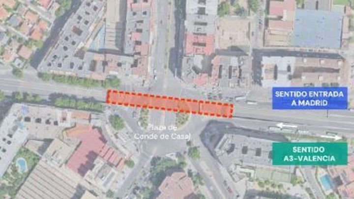 Carriles habilitados desde la A-3 por las obras en el túnel de Conde de Casal