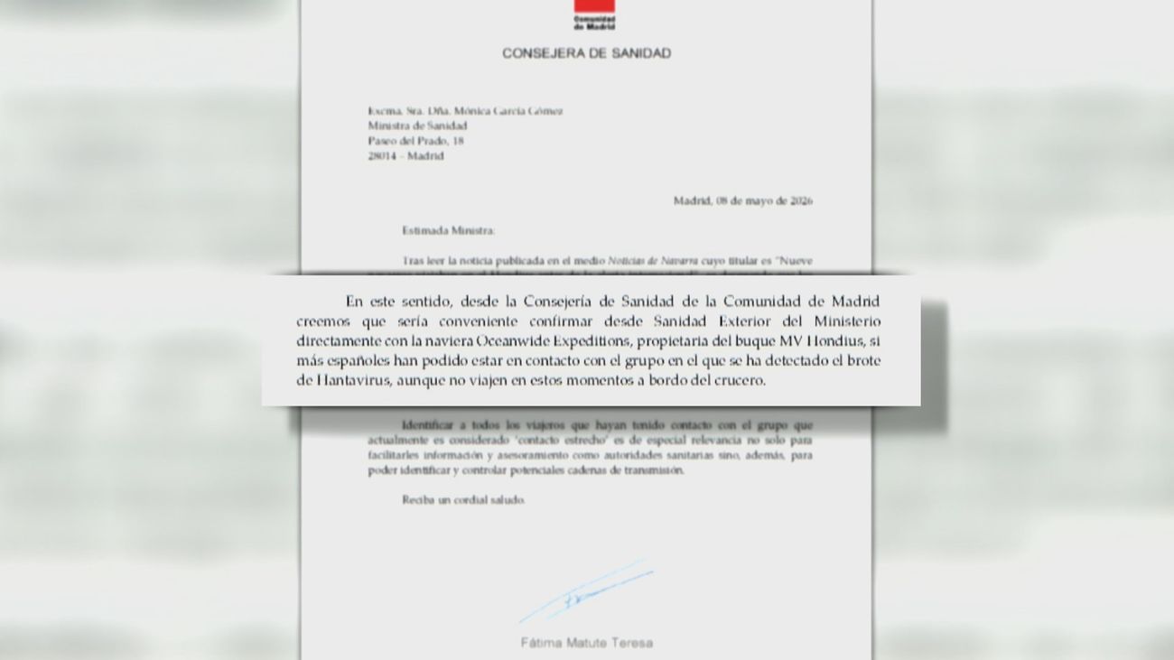 La Comunidad de Madrid reclama a Sanidad confirmar si más españoles estuvieron en contacto con personas del crucero del hantavirus