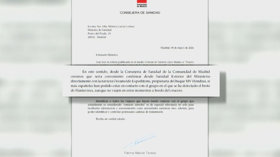 La Comunidad de Madrid reclama a Sanidad confirmar si más españoles estuvieron en contacto con personas del crucero del hantavirus