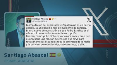 Vox pide al PP una moción de censura tras la imputación de Zapatero: "Sánchez es el 'uno' de todas las tramas"