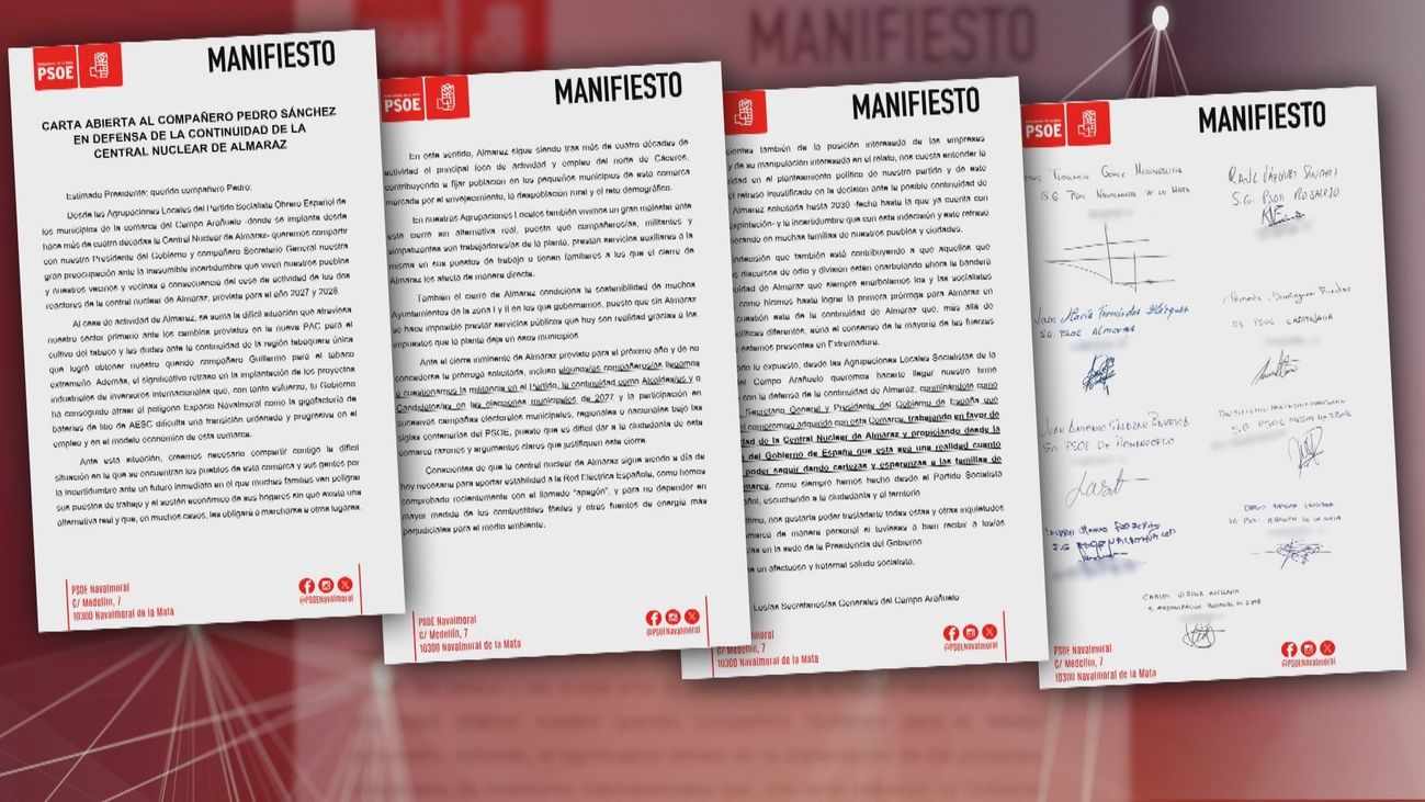 Alcaldes socialistas del norte de Cáceres amenazan por carta con romper con el PSOE si cierra Almaraz