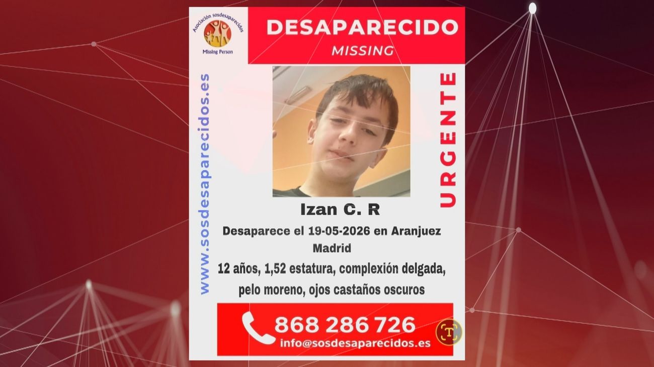 Se busca a Izan, un menor de 12 años desaparecido en Aranjuez