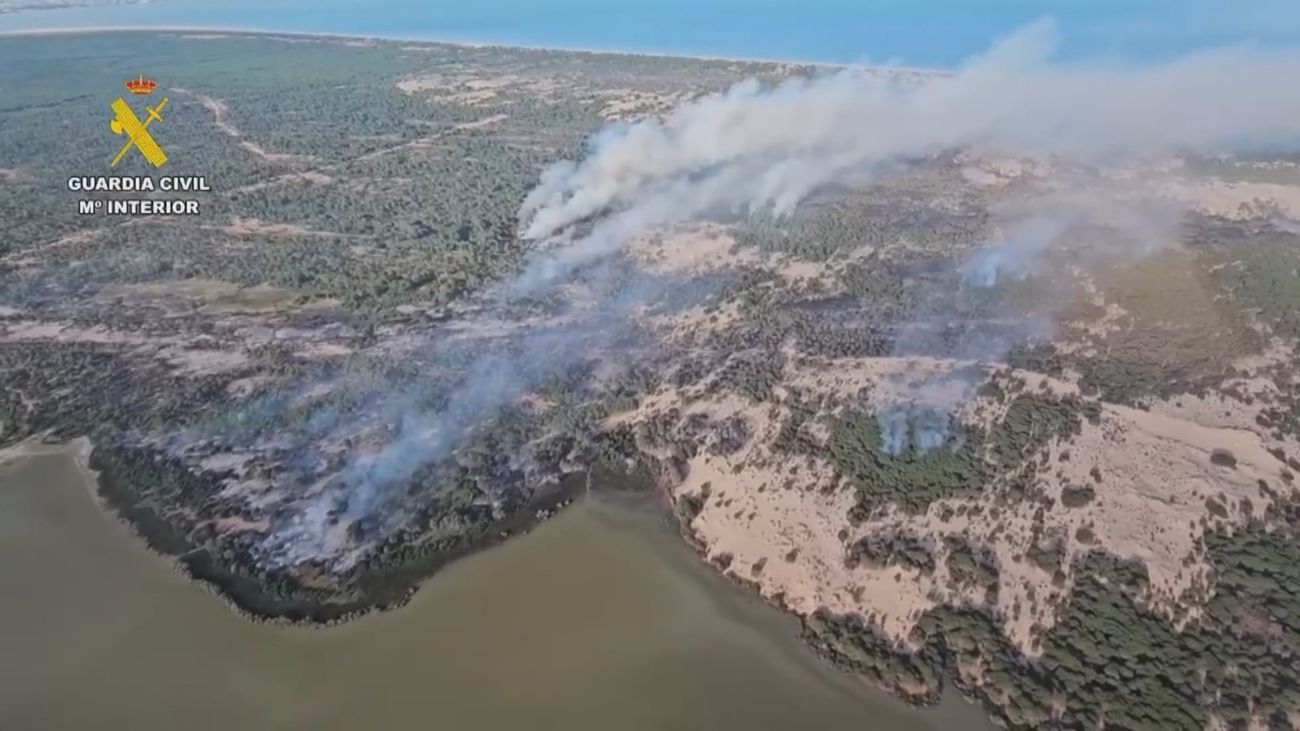 El incendio del Parque Nacional de Doñana sigue activo pero con mejor evolución