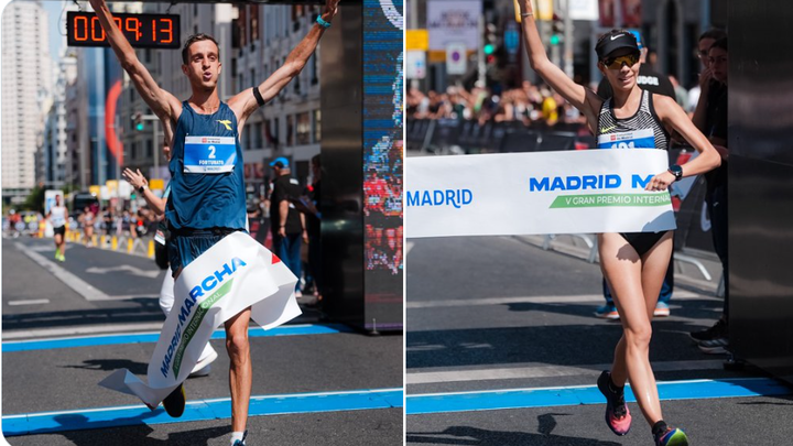 Francesto Fortunato y Alegna González, reyes de la marcha en la Gran Vía de Madrid