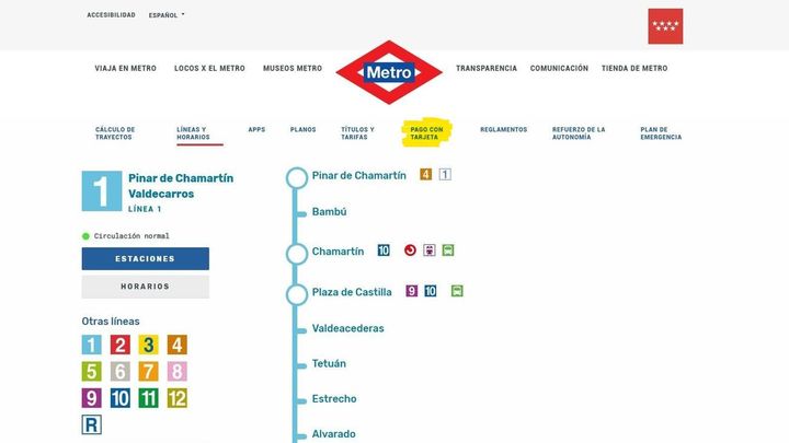 Al portal 'Pago con tarjeta' se accede a través de la web general / METRO DE MADRID