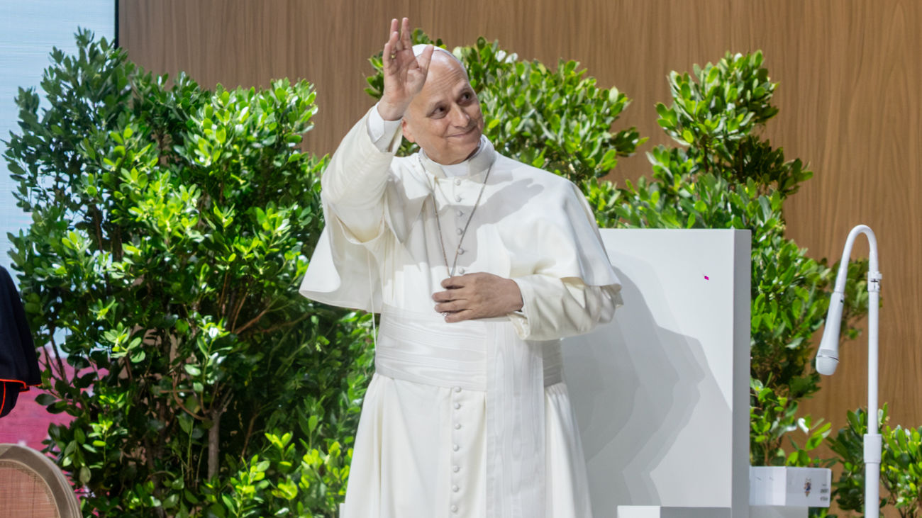 El Papa León durante el encuentro 'Tejer redes con el mundo de la cultura, la educación, la empresa y el deporte',