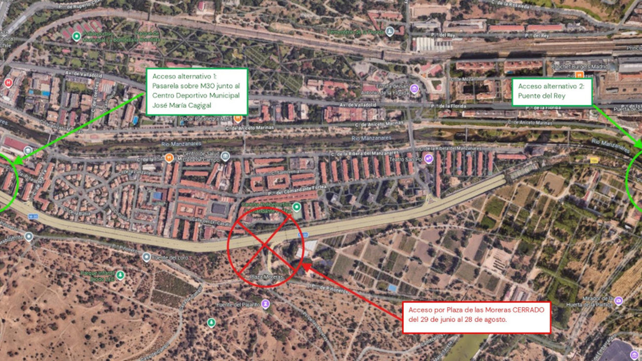 Mapa de obras en el paso inferior de Casa de Campo y la Colonia Manzanares