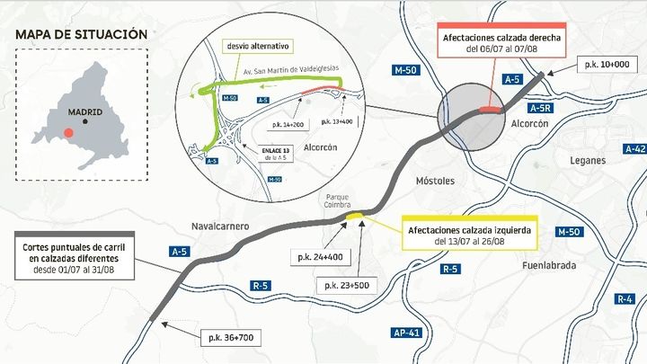 Más obras en la A-5 desde este miércoles, toma nota de los cortes y desvíos