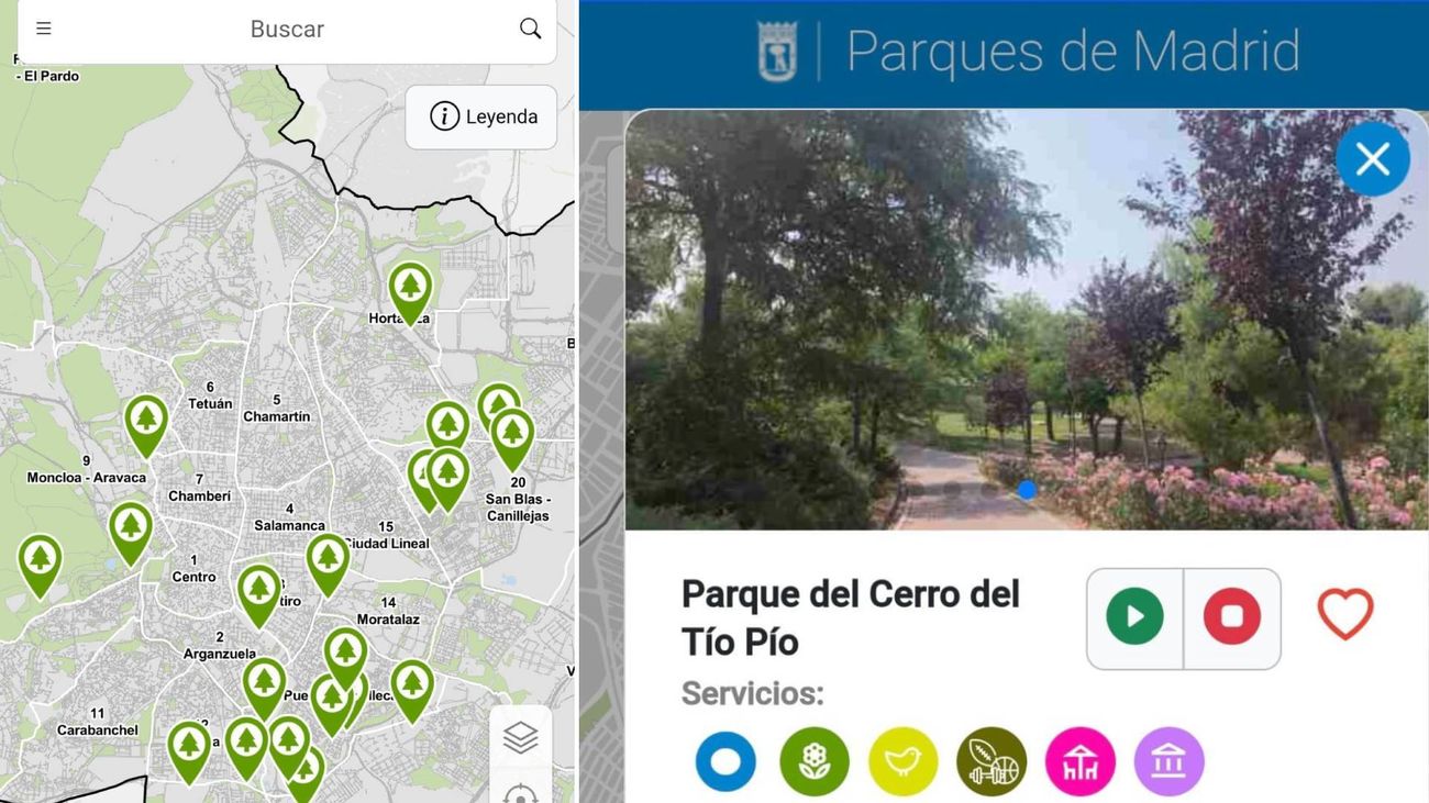 Servicio 'Parques de Madrid' en la aplicación Madrid Móvil