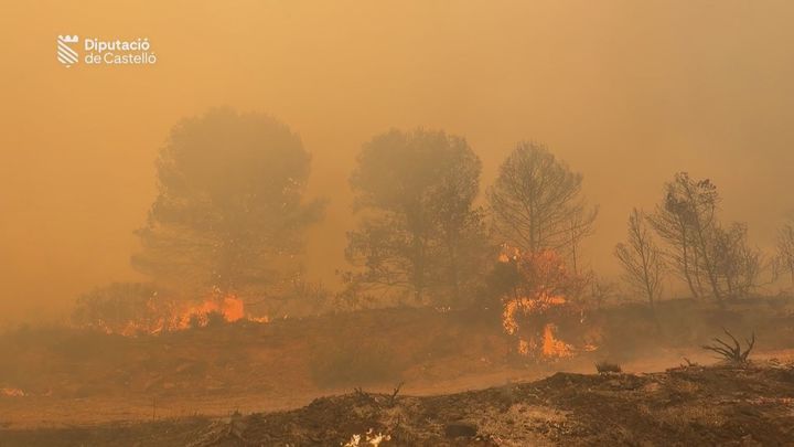 Medio centenar de miembros de la UME  se unen a labores extinción en Soneja (Castellón)
