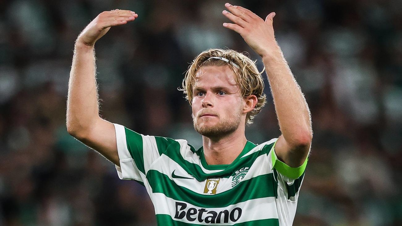 El jugador de fútbol Morten Hjulmand durante un partido con el Sporting de Portugal