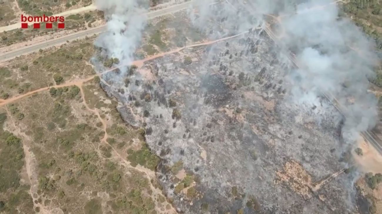 Un incendio forestal en Mont-roig del Camp (Tarragona) obliga a a cortar la A-7 y las vías del tren