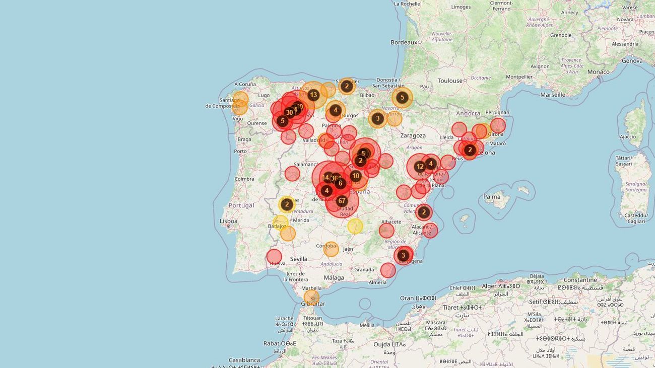 Mapa de los incendios en toda España,