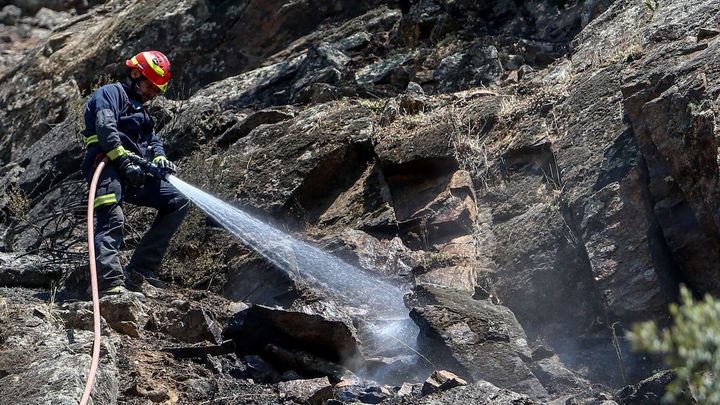 Un bombero trabaja en el entorno del Pantano de San Juan