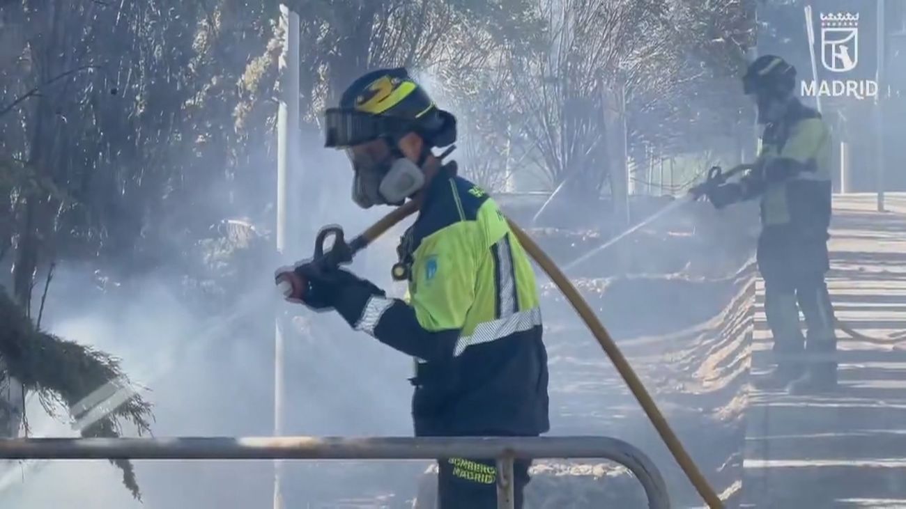 Siete intoxicados leves en un incendio de pastos ya apagado en Vallecas