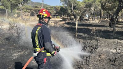 Una veintena de dotaciones mantienen sin reproducciones el incendio de la sierra madrileña