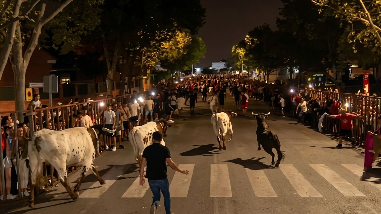 Encierro nocturno en las fiestas de Parla