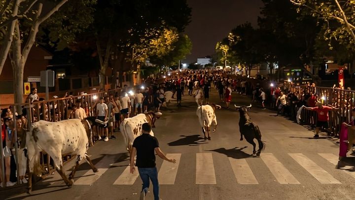 Encierro nocturno en las fiestas de Parla