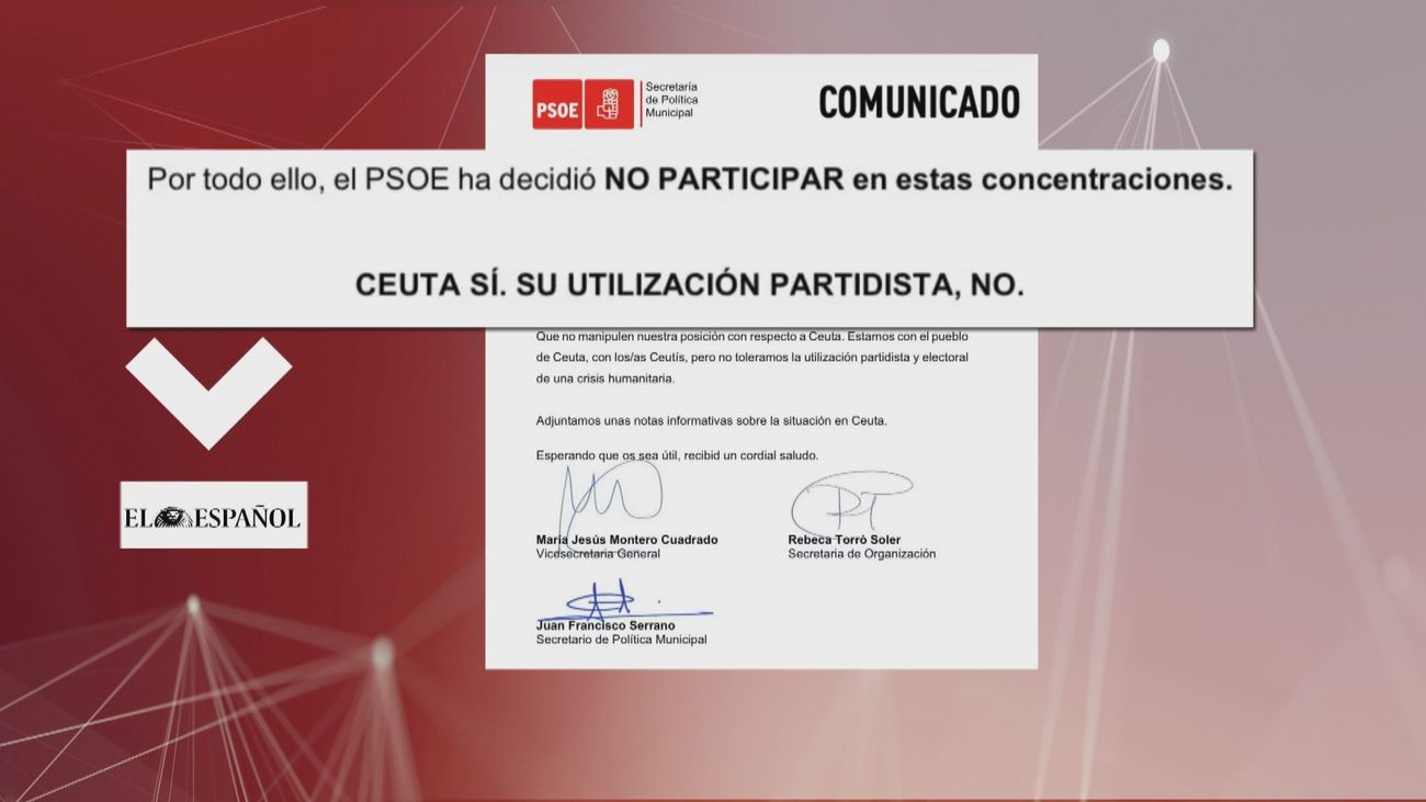 El PSOE pide por carta a sus cargos públicos que no acudan a las manifestaciones en apoyo a Ceuta