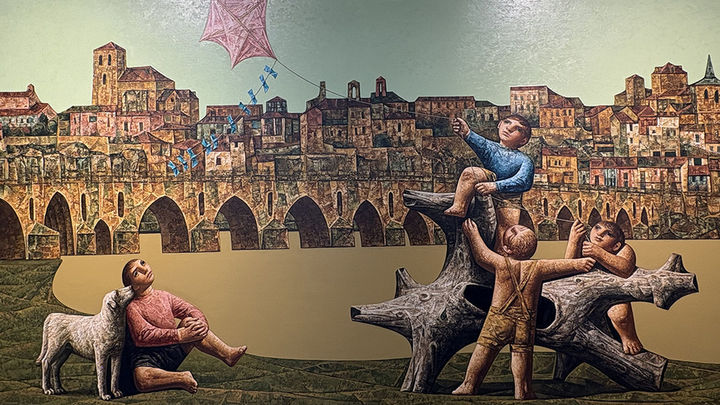 Niños con cometa y ciudad / Colección Unicaja