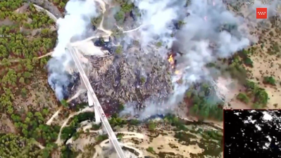 Nuevo incendio en la Sierra Oeste de Madrid: el fuego avanza sin control en Santa María de la Alameda y obliga a cortar la M-505