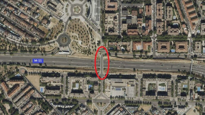 Plano situacional del puente Artemisa sobre la M-11 en el distrito de Barajas