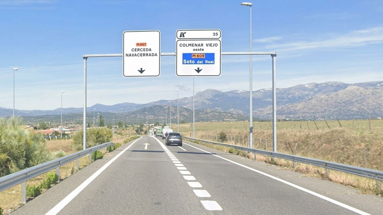 Tramo de la M-607 afectado por cortes, entre Cerceda y Colmenar Viejo