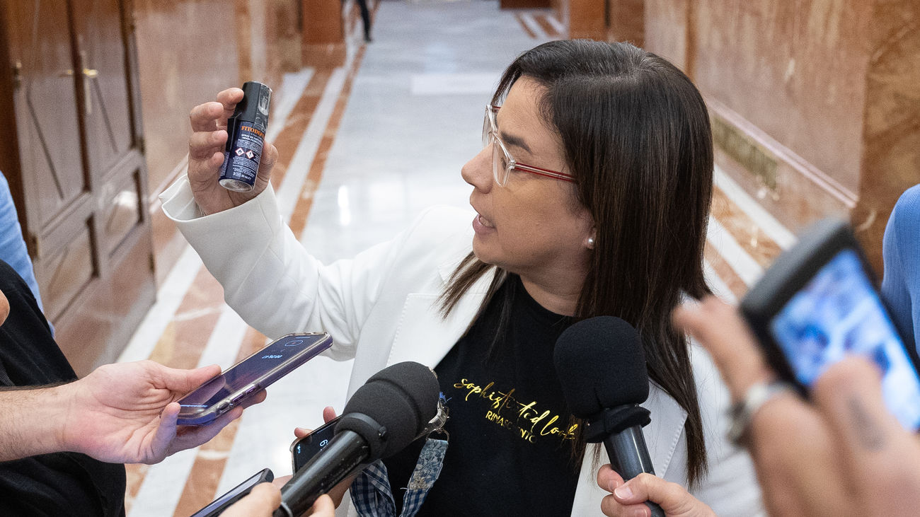 La diputada del PP, Ana Vázquez, tras ser expulsada por llevar un bote de gas pimienta durante una sesión de control al Gobierno